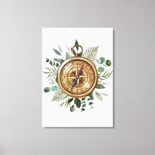 Watercolor Foliage Compass Leinwanddruck (Vorderseite)