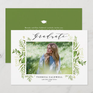 Watercolor Foliage Photo Graduation Invitation Einladung