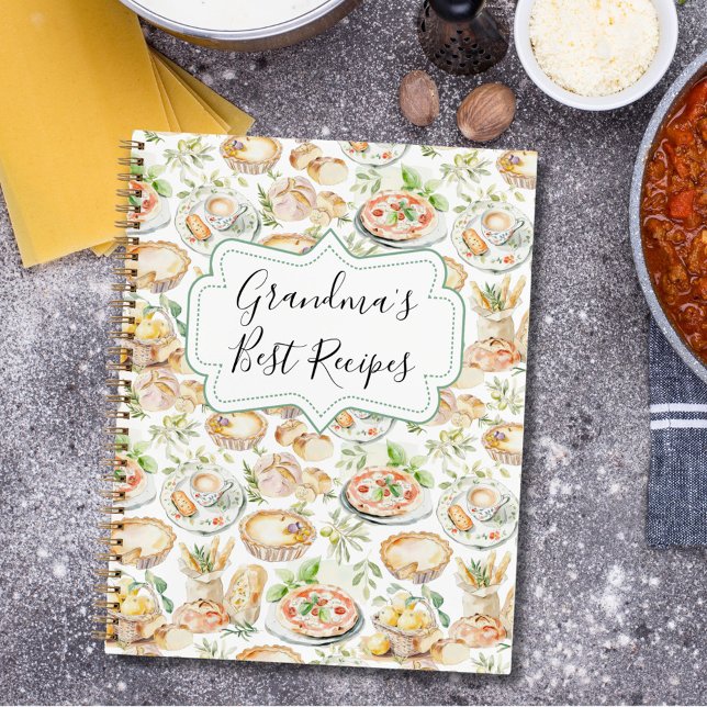 Watercolor Food Family Cooking Recipe Cookbook Notizbuch (In situ)