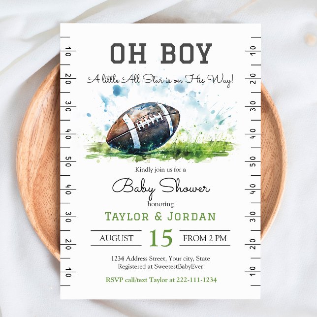 Watercolor Football Baby Shower Einladung (Von Creator hochgeladen)