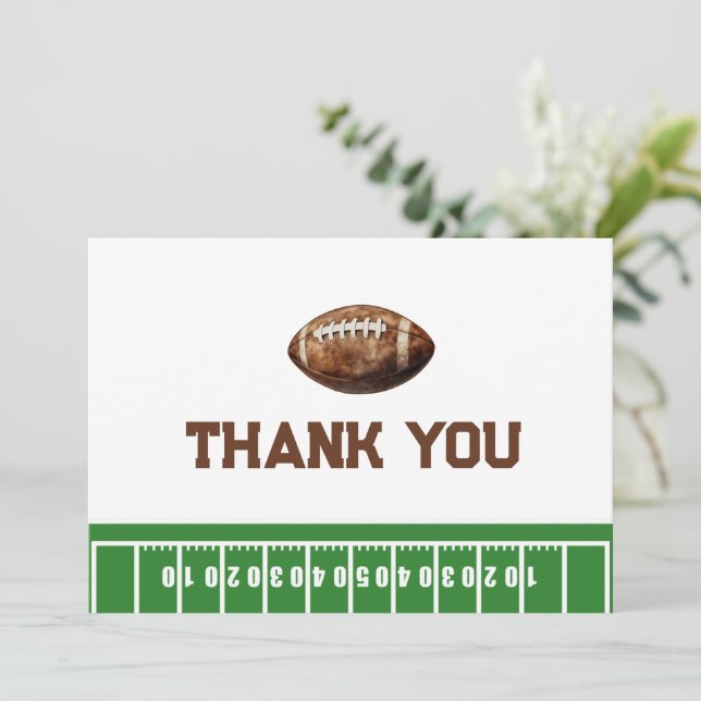 Watercolor Football Boy Baby Dusche Danke Karte (Stehend Vorderseite)