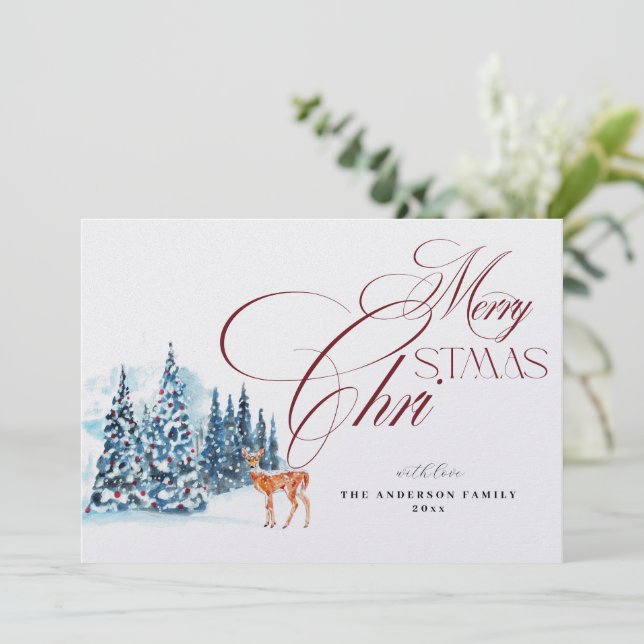 Watercolor Forest Christmas Card Einladung (Stehend Vorderseite)