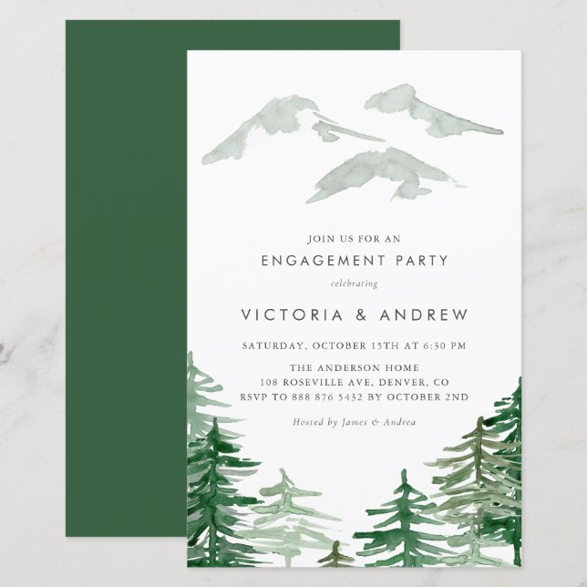 Watercolor Forest Woodland Engagement Party einlad (Vorne/Hinten)