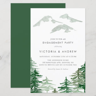 Watercolor Forest Woodland Engagement Party einlad