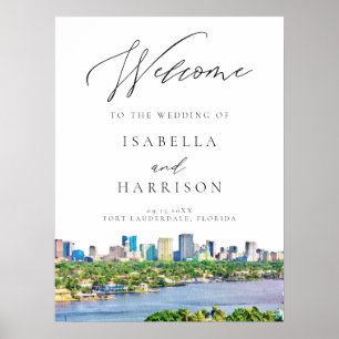 Watercolor Fort Lauderdale Skyline Wedding Willkom Poster