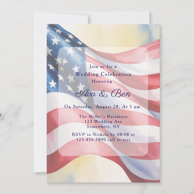 Watercolor Fourth Of July Wedding Celebration Einladung (Vorderseite)