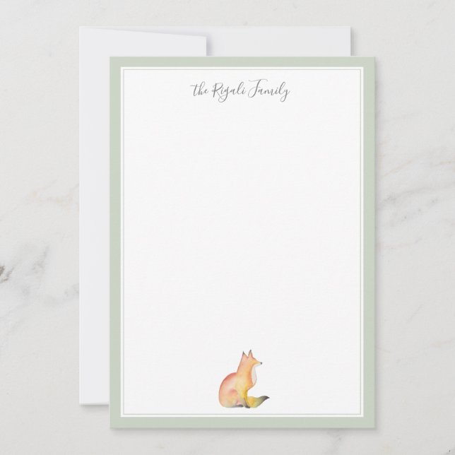 Watercolor Fox Personalized Stationery Mitteilungskarte (Vorderseite)
