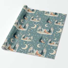 Watercolor Fox Trees and Stars Wrapping Paper Geschenkpapier