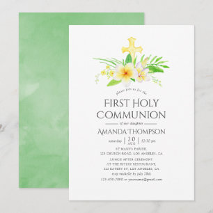 Watercolor-Frangipani Erste heilige Kommunion Einladung