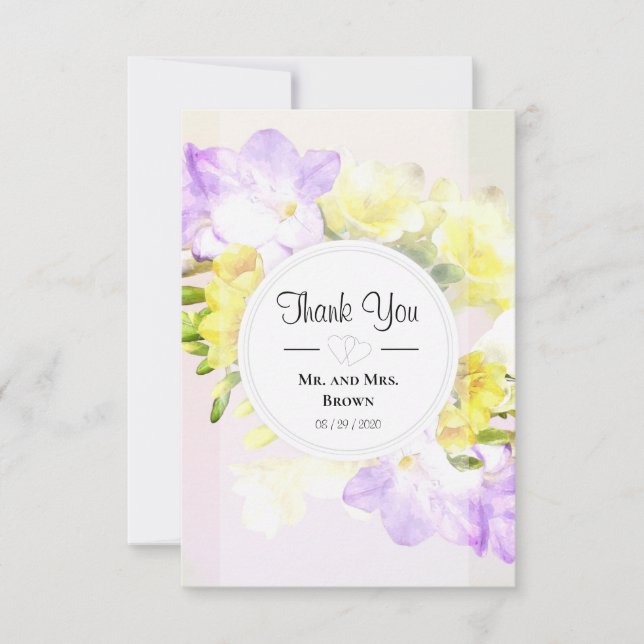 Watercolor Freesia Blume Hochzeit Vielen Dank Dankeskarte (Vorderseite)