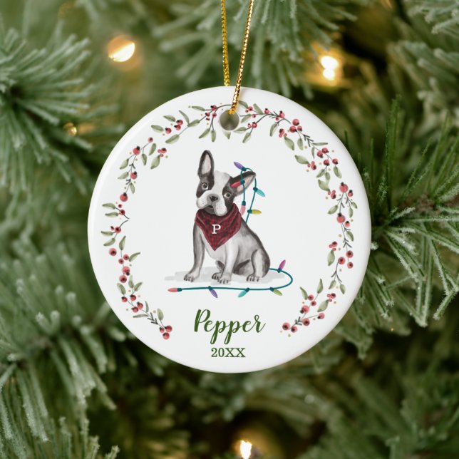 Watercolor French Bulldog Foto Memory Keramik Ornament (Baum)