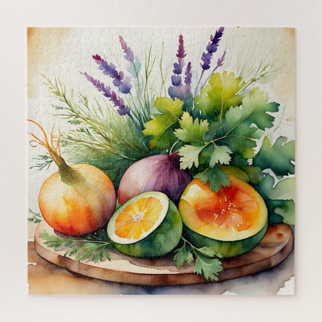 Watercolor Fresh Herbs Citrus Arrangement (Vertikal)