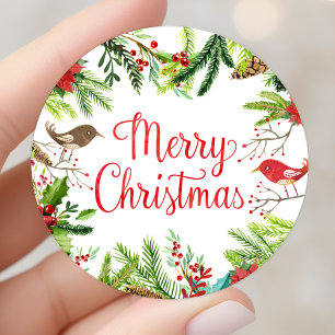 Watercolor Frohe Weihnachten Runder Aufkleber