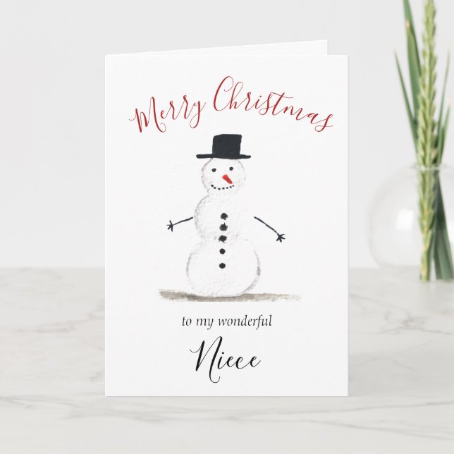 Watercolor Frohe Weihnachten Snowman Niece (Vorderseite)