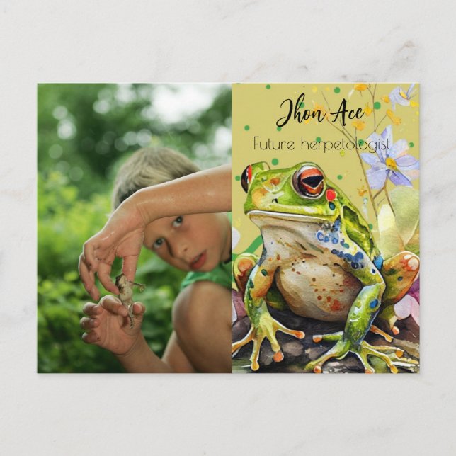 Watercolor Frosch Benutzerdefinierter Text- und Ki Postkarte (Vorderseite)