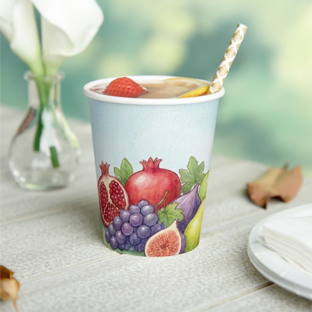 Watercolor Fruit Abundance, Tu Bishvat Background Pappbecher (In Situ)