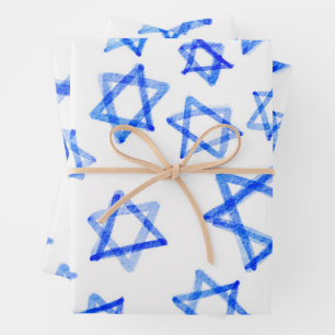 Watercolor Fun Messy Cool Blue Star von David Geschenkpapier Set