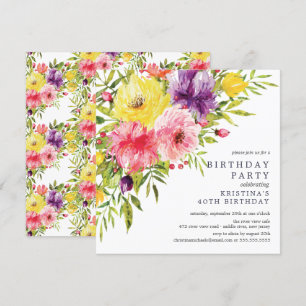 Watercolor Garden Floral Geburtstagsparty Einladun Einladung