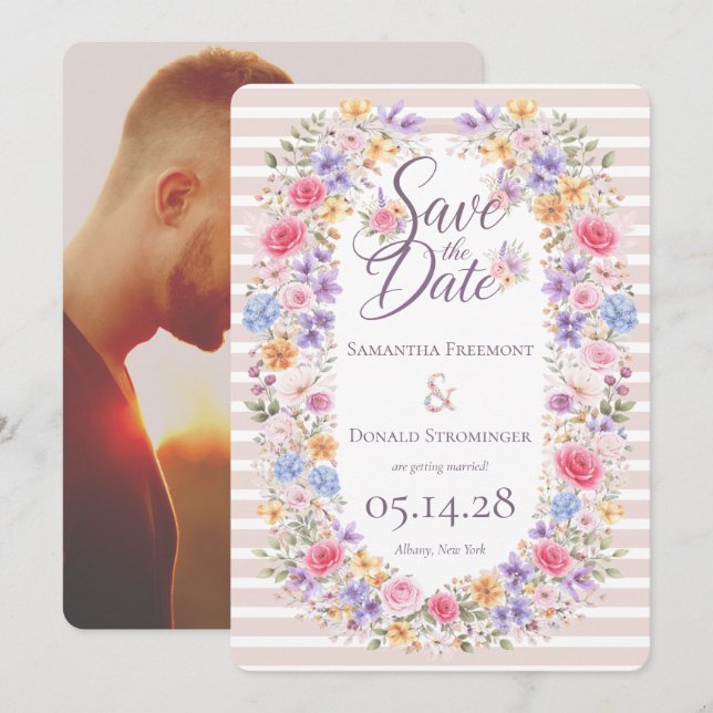Watercolor Garden Flower Frame Wedding Invitation Save The Date (Vorne/Hinten)