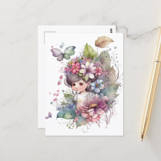 Watercolor Garden Girl - Baby Fairy Postkarte