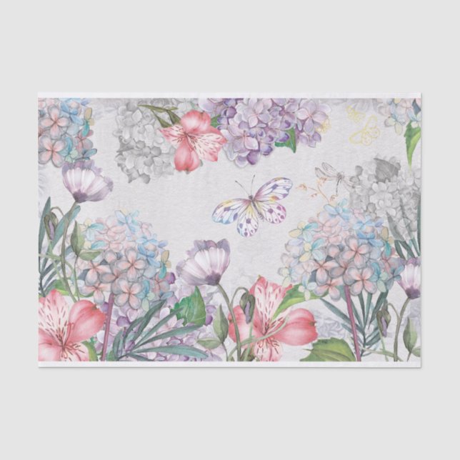 Watercolor-Garten-Blumen-Schmetterlings-Libelle Seidenpapier (Vorderseite)