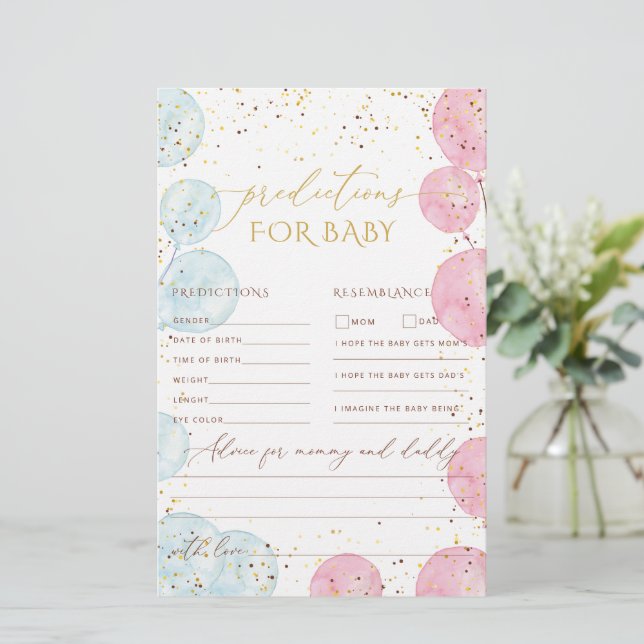 Watercolor Gender Reveal Baby Predictions Game (Stehend Vorderseite)