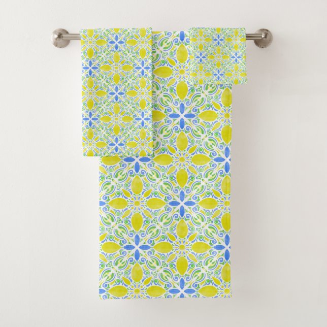 Watercolor Geo _ Citrus Badhandtuch Set (Insitu)