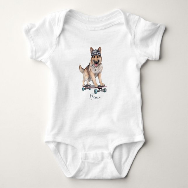 Watercolor German Shepherd Baby Bodysuit Strampler (Vorderseite)