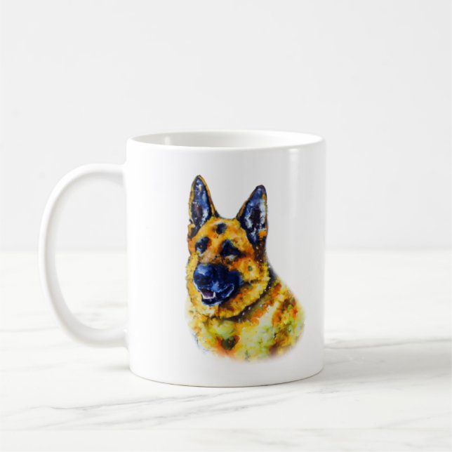 Watercolor German Shepherd Kaffeetasse (Links)