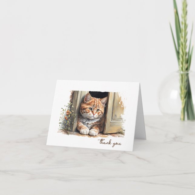 Watercolor Ginger Cat Vielen Dank Karte (Vorderseite)