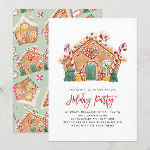 Watercolor Gingerbrot House Holiday Party Einladung