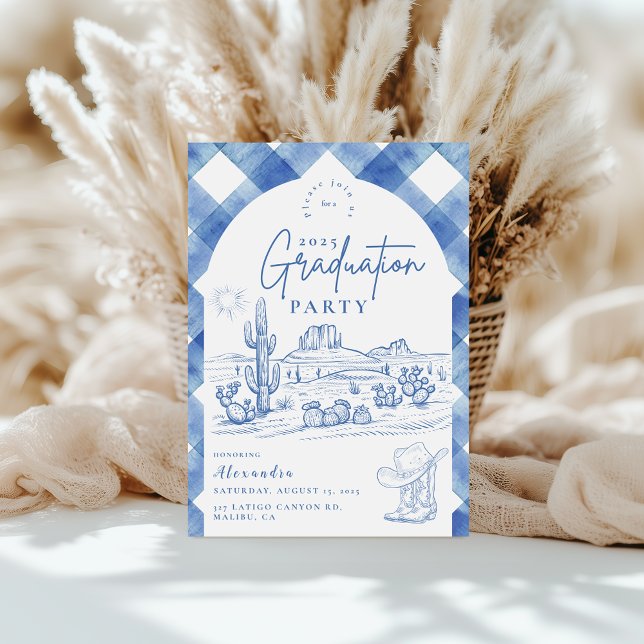 Watercolor Gingham Cowgirl Abschluss Einladung (Von Creator hochgeladen)