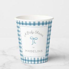 Watercolor Gingham Denim Blue Baby Dusche Pappbecher