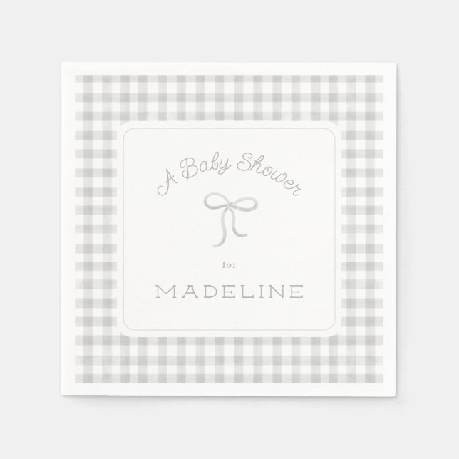 Watercolor Gingham Gray Baby Dusche Serviette (Vorderseite)