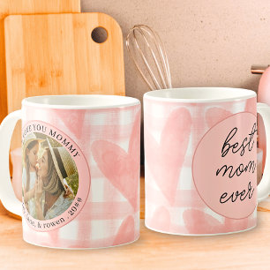 Watercolor Gingham Hearts Mother's Day Foto Kaffeetasse