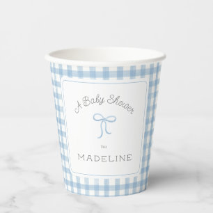 Watercolor Gingham Light Blue Baby Dusche Pappbecher