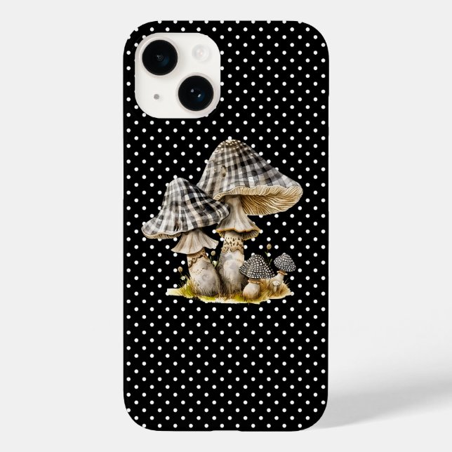 Watercolor Gingham Mushroom Garden Case-Mate iPhone 14 Hülle (Rückseite)