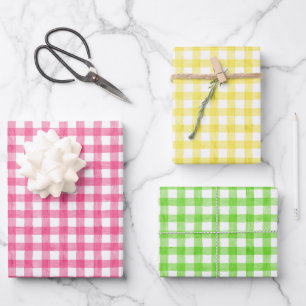 Watercolor Gingham Wrapping Paper Geschenkpapier Set