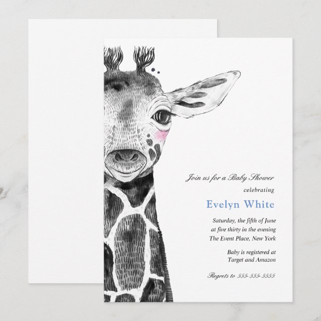 Watercolor Giraffe Baby Dusche Einladung (Vorne/Hinten)