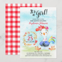 Watercolor Girl Rooste Kinderdusche Farm Einladung