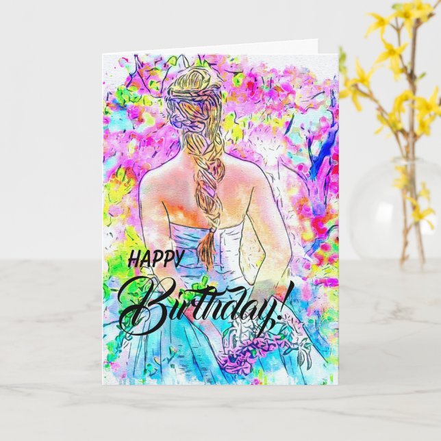 "Watercolor Girl" Sweet 16 Birthday Card Karte (Gelbe Blume)