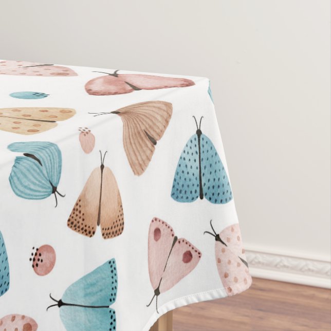 Watercolor Girly Boho Blue Butterfly Mogram Tischdecke (Beispiel)