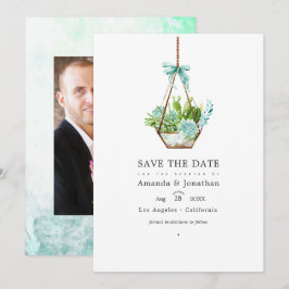 Watercolor Glas Terrarium Succulents Wedding Rett Save The Date