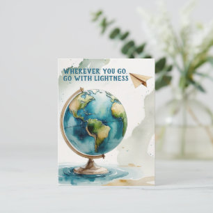 Watercolor Globe Kunst - Wo auch immer Sie hingehe Feiertagspostkarte