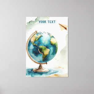 Watercolor Globe Kunst - Wo auch immer Sie hingehe Leinwanddruck