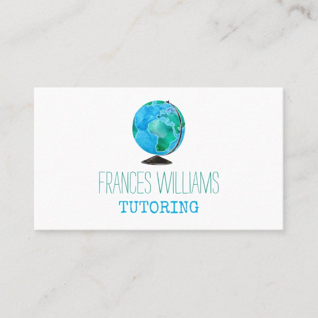 Watercolor Globe Tutoring Reminder Tutor Visitenkarte (Vorderseite)