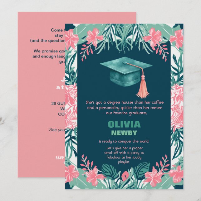 🎓Watercolor Glow Grad Party Einladung (Vorne/Hinten)
