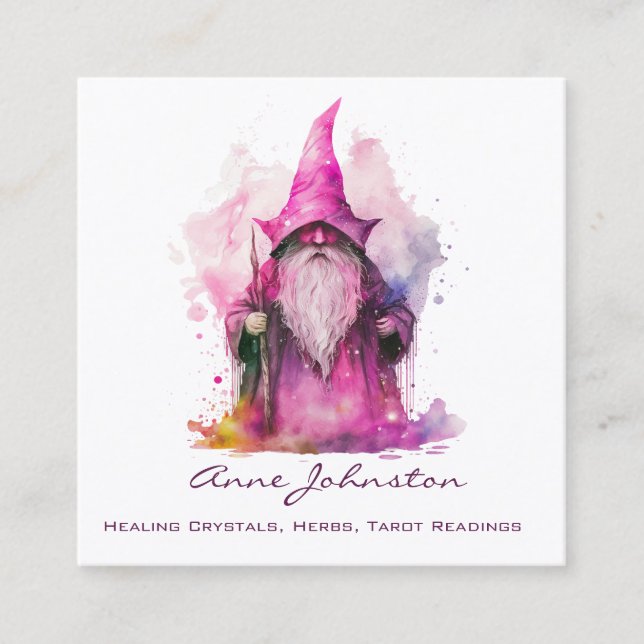Watercolor Gnome Wizard Quadratische Visitenkarte (Vorderseite)