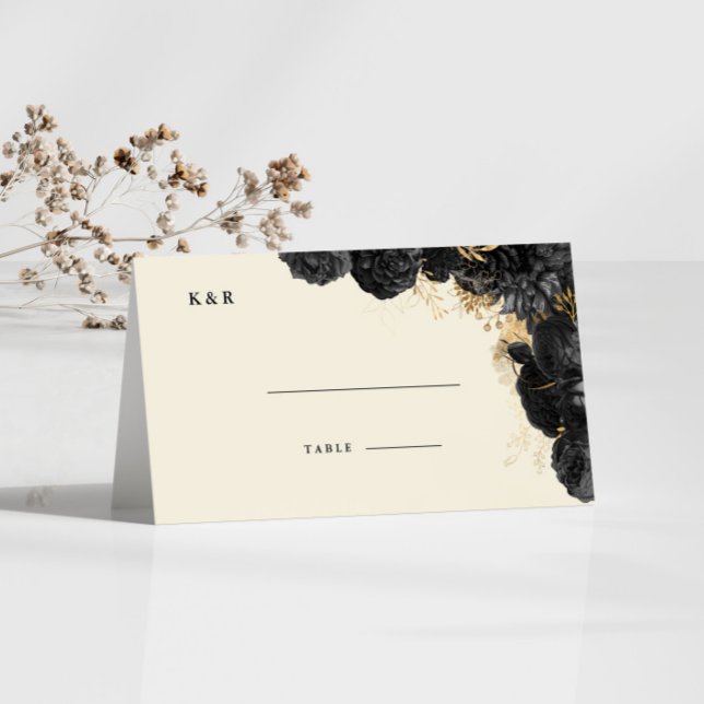 Watercolor Gold Black Rose Hochzeit Platzkarte (Von Creator hochgeladen)
