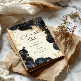 Watercolor Gold Black Rose Save the Date Einladung